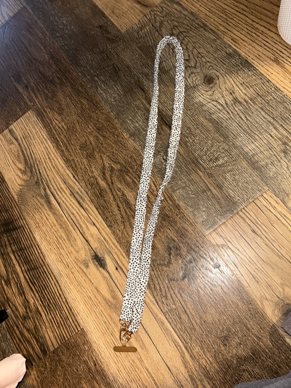 Gold-Accent White Polka Dot Lanyard Necklace